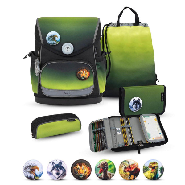 Belmil | Compact Plus Premium Schulranzen Set 5-teilig "Black Green" | 405-41/P/S/20