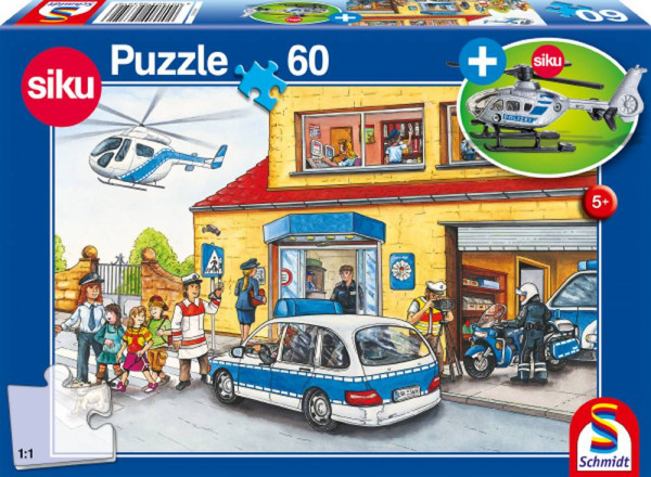 Schmidt-Spiele | Kinderpuzzle mit Siku | Polizeihubschrauber, 60 Teile, mit add on (Polizeihubschrau