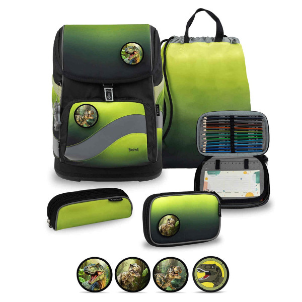 Belmil | Smarty Plus Premium Schulranzen Set 5-teilig "Black Green" | 405-51/P/S/38