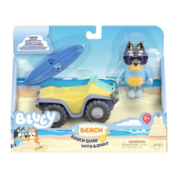 Moose Toys | Bluey | Beach Quad mit Bandit, Surfboard & Zubehör