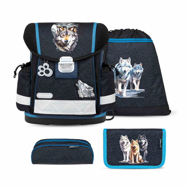 Belmil | Classy ergonomisches Schulranzen-Set 4-teilig "Wolves Pack" mit Brustgurt | 403-13/AG/S-69