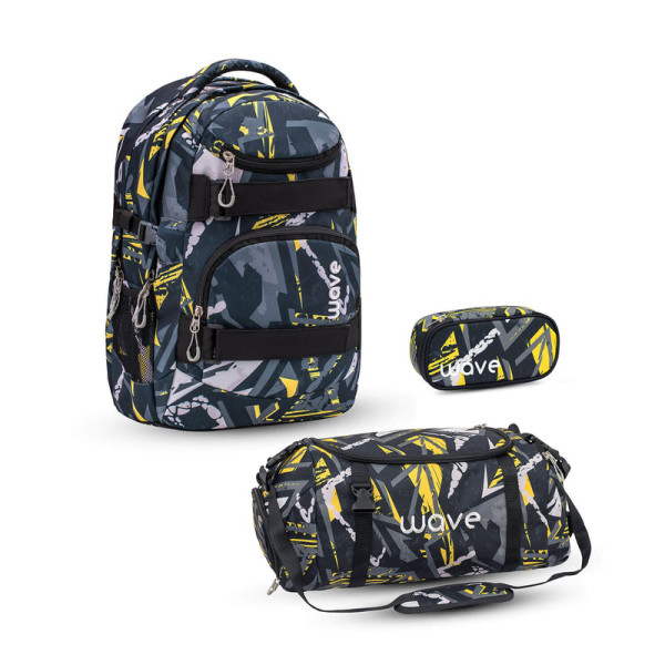 Belmil | Wave Infinity Schulrucksack Set 3 tlg. "Yellow Graffiti" | 338-72/A/26-SET2