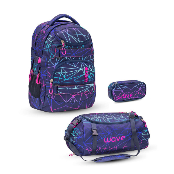 Belmil | Wave Infinity Schulrucksack Set 3 tlg. "Stripes Purple" | 338-72/A/14-SET2