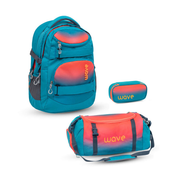 Belmil | Wave Infinity Schulrucksack Set 3 tlg. "Ombre Neon Orange and Bluebird" | 338-72/A/31-SET2