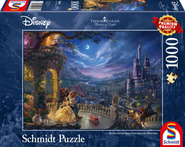 Schmidt-Spiele | Puzzle Thomas Kinkade 1.000 Teile | Disney, Die Schöne und das Biest, Tanz im Mondl