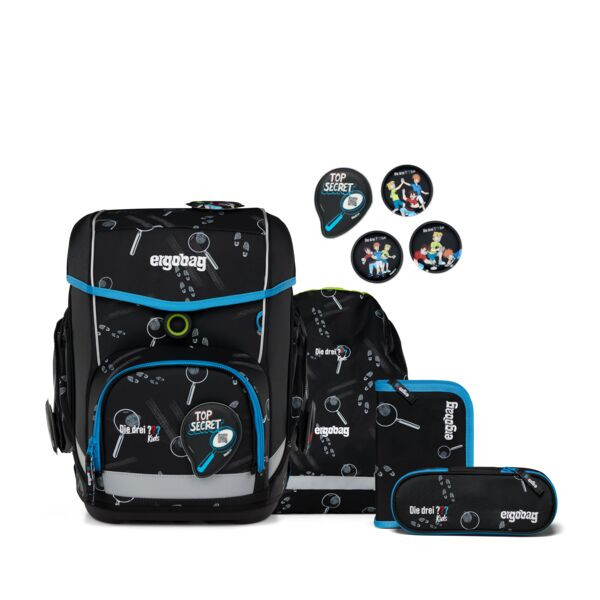 ergobag | Schulranzen Set | Cubo Set Drei Fragezeichen Kids  | Bärdektiv | 01216-90204-10