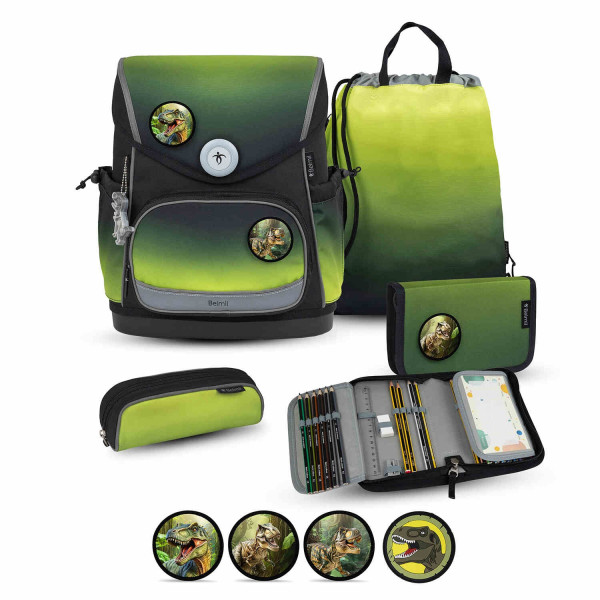 Belmil | Compact Plus Premium Schulranzen Set 5-teilig "Black Green" | 405-41/P/S/38