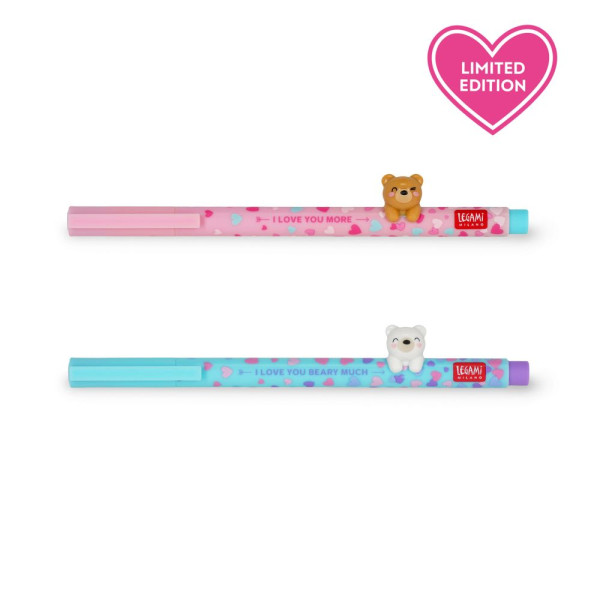 Legami | 2 GEL PENS ANIMAL DECORATION - BEARY IN LOVE - TEDDY BEAR | CPPSET1