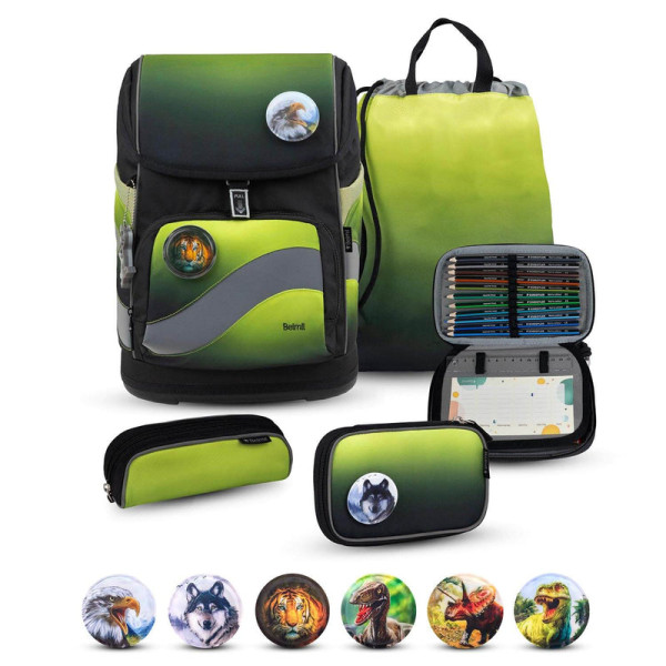 Belmil | Smarty Plus Premium Schulranzen Set 5-teilig "Black Green" | 405-73/P/S/20